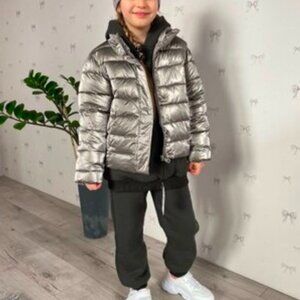 Zara Puffer demi-season Jacket - Silver Shine - Girls Size 13/14 - 3121/700/808